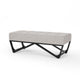 Liba Ottoman Bench, Button Tufted Beige Fabric, 47" Black Wood Frame