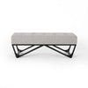 Liba Ottoman Bench, Button Tufted Beige Fabric, 47" Black Wood Frame