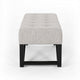 Liba Ottoman Bench, Button Tufted Beige Fabric, 47" Black Wood Frame