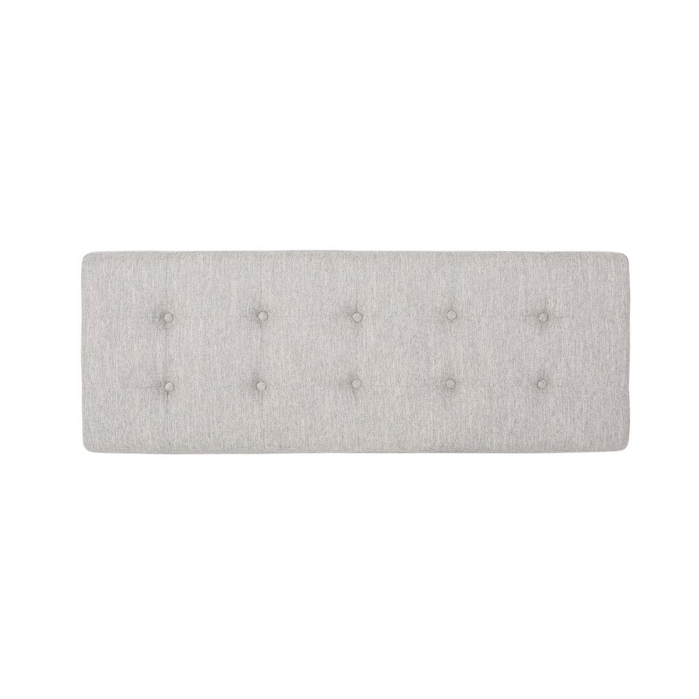 Liba Ottoman Bench, Button Tufted Beige Fabric, 47" Black Wood Frame