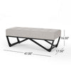 Liba Ottoman Bench, Button Tufted Beige Fabric, 47" Black Wood Frame