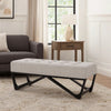 Liba Ottoman Bench, Button Tufted Beige Fabric, 47" Black Wood Frame