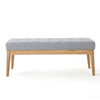 Gisa Ottoman Bench, Light Gray Fabric Tufted Seat, Brown Wood, 44"
