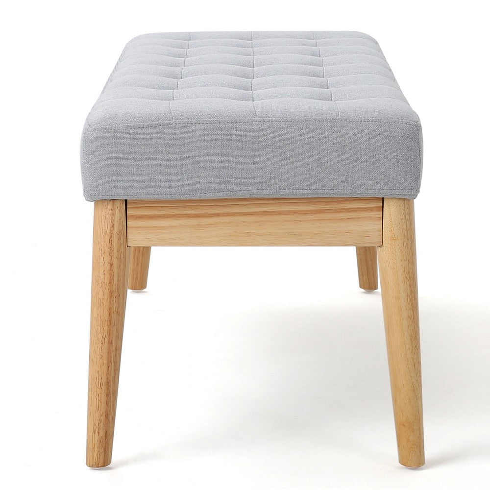 Gisa Ottoman Bench, Light Gray Fabric Tufted Seat, Brown Wood, 44"