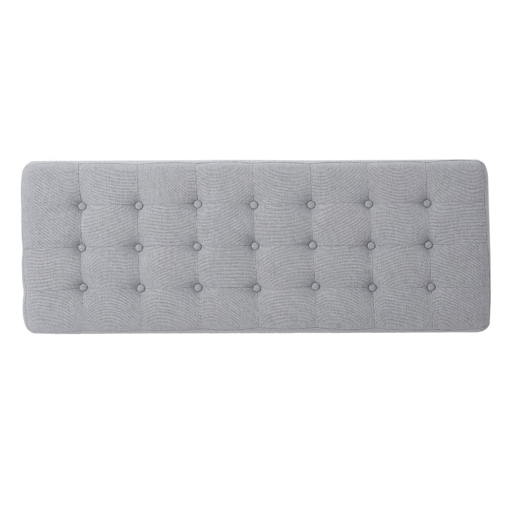 Gisa Ottoman Bench Light Gray Fabric Tufted Seat Brown Wood 44’’ BM325007