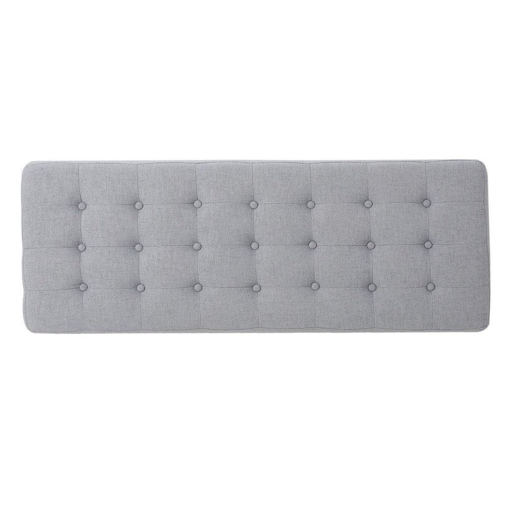 Gisa Ottoman Bench, Light Gray Fabric Tufted Seat, Brown Wood, 44"