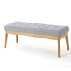 Gisa Ottoman Bench, Light Gray Fabric Tufted Seat, Brown Wood, 44"