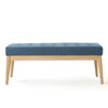 Gisa Ottoman Bench, Blue Fabric Tufted, 44" Natural Brown Wood Frame