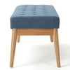 Gisa Ottoman Bench, Blue Fabric Tufted, 44" Natural Brown Wood Frame
