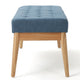 Gisa Ottoman Bench, Blue Fabric Tufted, 44" Natural Brown Wood Frame