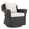 Calista Outdoor Swivel Rocker Chair, Beige Fabric, Dark Brown Wicker