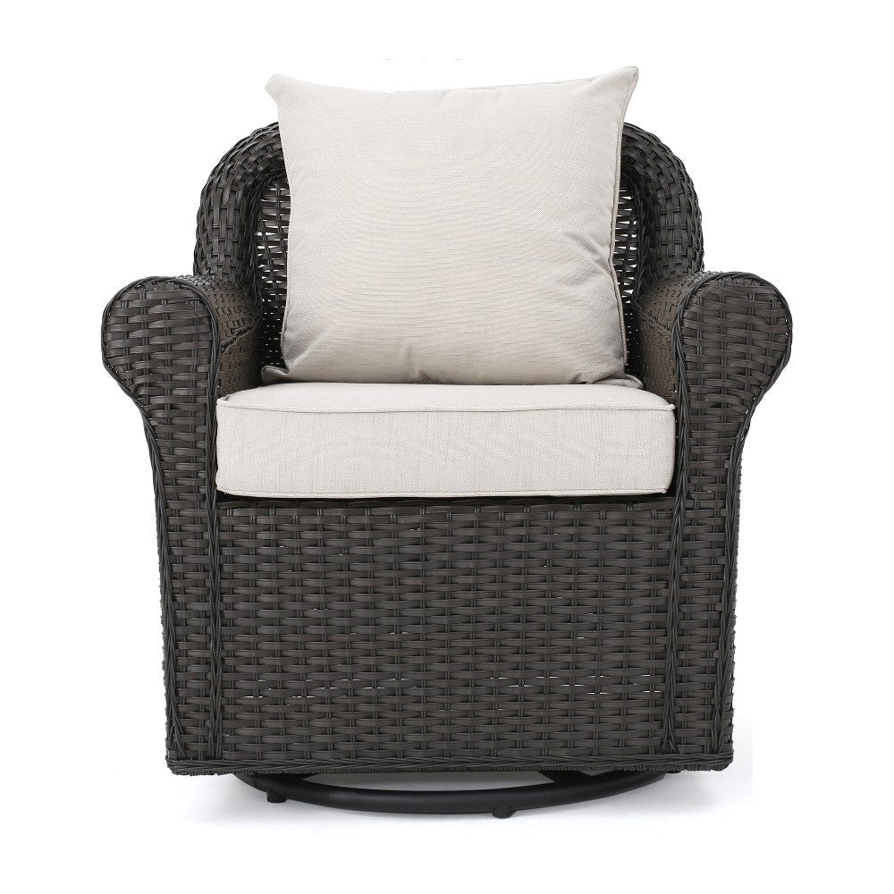 Calista Outdoor Swivel Rocker Chair Beige Fabric Dark Brown Wicker BM325009