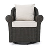Calista Outdoor Swivel Rocker Chair, Beige Fabric, Dark Brown Wicker