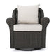Calista Outdoor Swivel Rocker Chair, Beige Fabric, Dark Brown Wicker