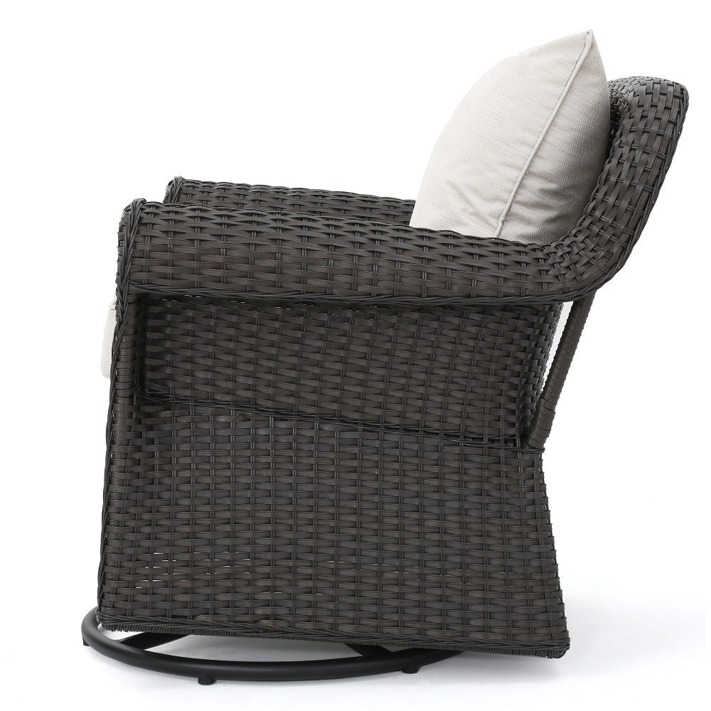 Calista Outdoor Swivel Rocker Chair Beige Fabric Dark Brown Wicker BM325009