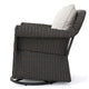 Calista Outdoor Swivel Rocker Chair, Beige Fabric, Dark Brown Wicker