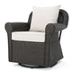 Calista Outdoor Swivel Rocker Chair Beige Fabric Dark Brown Wicker BM325009