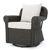 Calista Outdoor Swivel Rocker Chair, Beige Fabric, Dark Brown Wicker