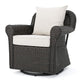 Calista Outdoor Swivel Rocker Chair, Beige Fabric, Dark Brown Wicker