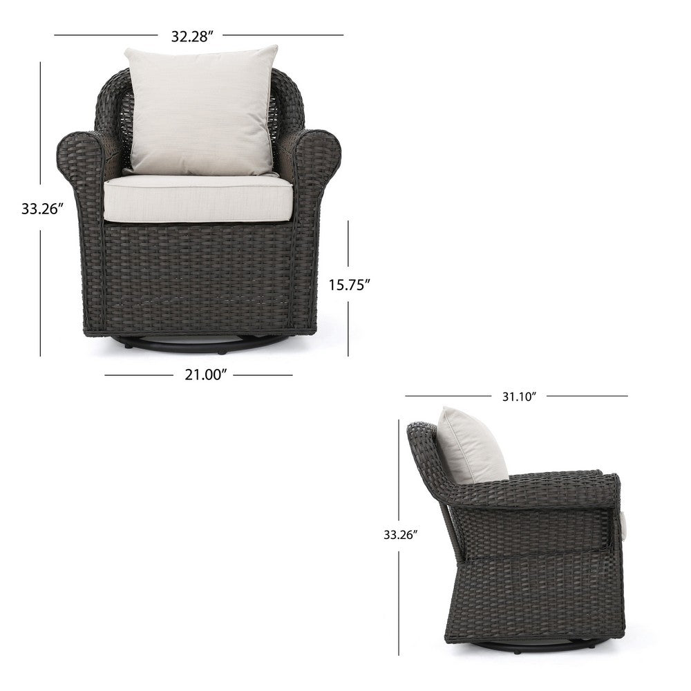 Calista Outdoor Swivel Rocker Chair, Beige Fabric, Dark Brown Wicker