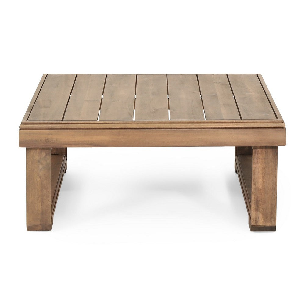 Chelsie Outdoor Coffee Table, Slatted Top, Brown Wood, Square 28"