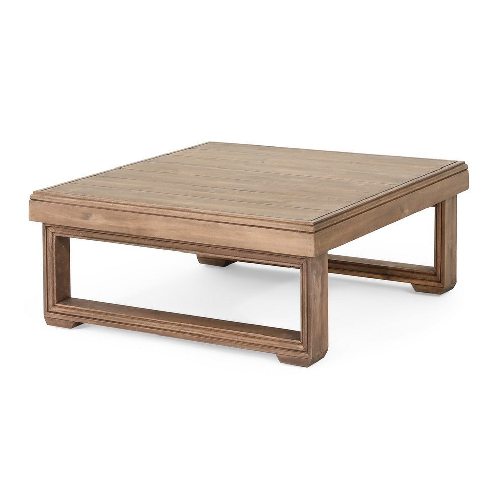 Chelsie Outdoor Coffee Table, Slatted Top, Brown Wood, Square 28"
