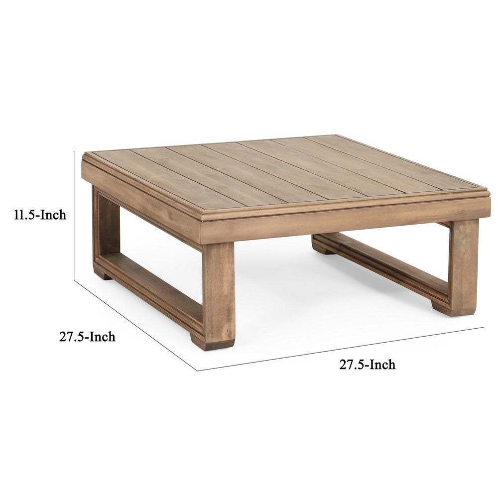 Chelsie Outdoor Coffee Table, Slatted Top, Brown Wood, Square 28"