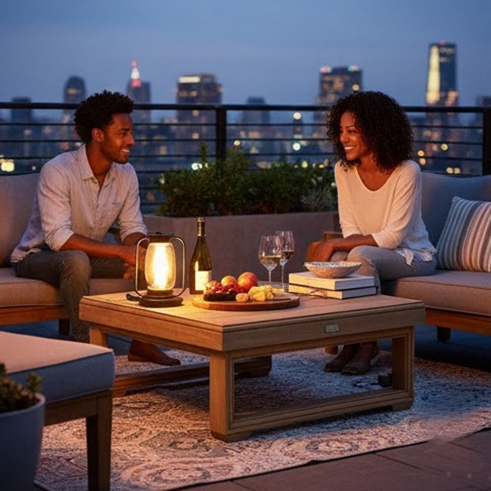 Chelsie Outdoor Coffee Table, Slatted Top, Brown Wood, Square 28"