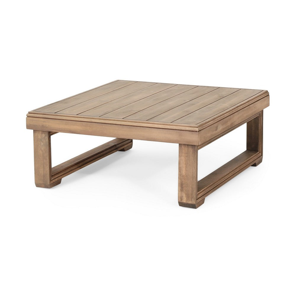 Chelsie Outdoor Coffee Table, Slatted Top, Brown Wood, Square 28"