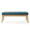 Gisa Ottoman Bench, Teal Blue Fabric Tufted Seat, 44" Brown Wood Frame