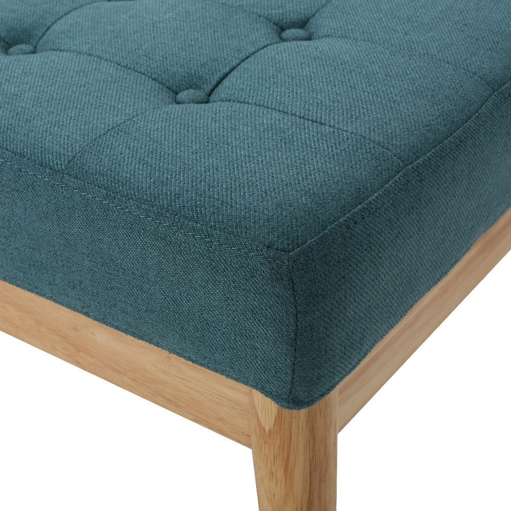 Gisa Ottoman Bench Teal Blue Fabric Tufted Seat 44’’ Brown Wood Frame BM325012