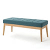 Gisa Ottoman Bench, Teal Blue Fabric Tufted Seat, 44" Brown Wood Frame