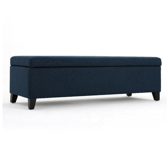 Harry Storage Ottoman Bench, Navy Blue Fabric, 51" Solid Birch Wood