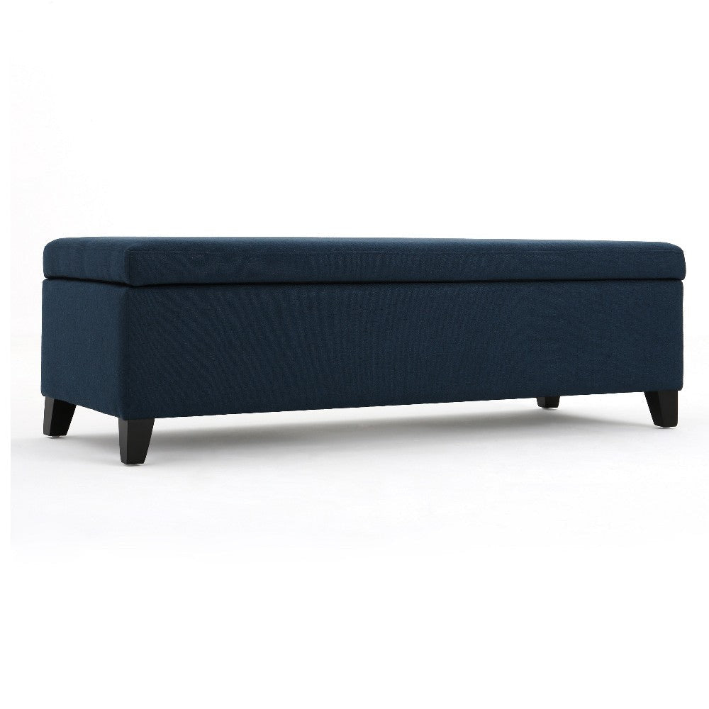 Harry Storage Ottoman Bench, Navy Blue Fabric, 51" Solid Birch Wood