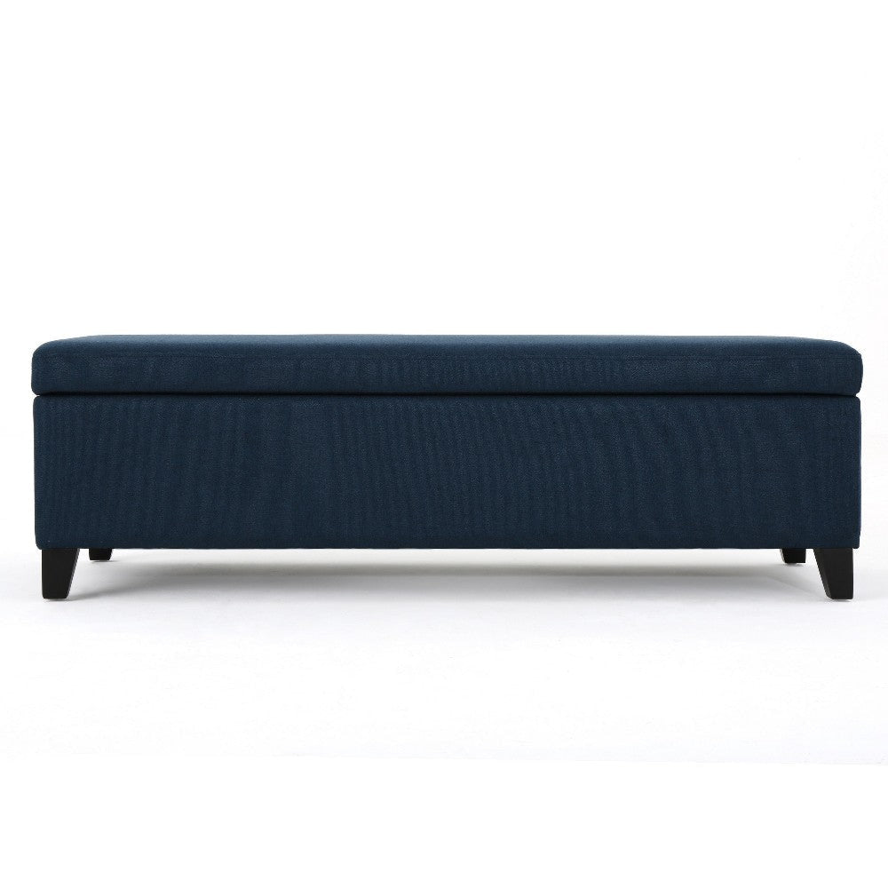 Harry Storage Ottoman Bench Navy Blue Fabric 51’’ Solid Birch Wood BM325013