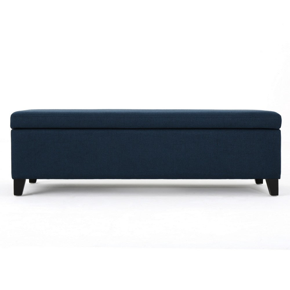 Harry Storage Ottoman Bench, Navy Blue Fabric, 51" Solid Birch Wood