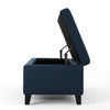 Harry Storage Ottoman Bench, Navy Blue Fabric, 51" Solid Birch Wood