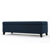 Harry Storage Ottoman Bench Navy Blue Fabric 51’’ Solid Birch Wood BM325013