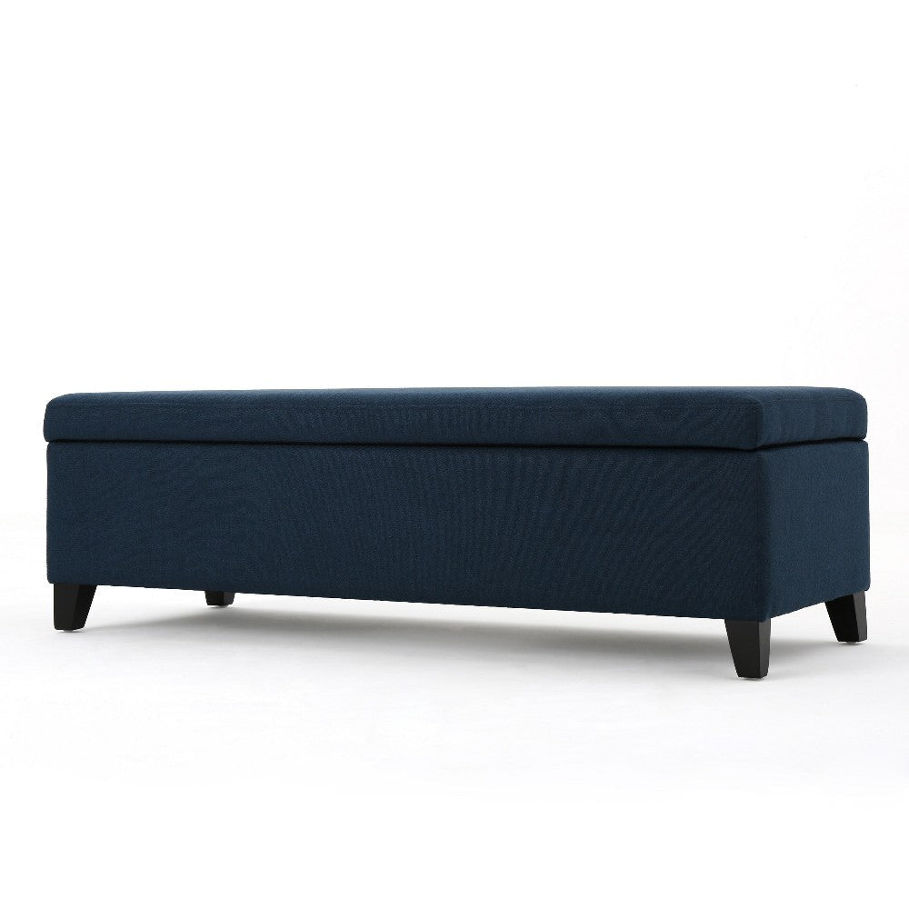 Harry Storage Ottoman Bench Navy Blue Fabric 51’’ Solid Birch Wood BM325013