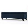 Harry Storage Ottoman Bench, Navy Blue Fabric, 51" Solid Birch Wood