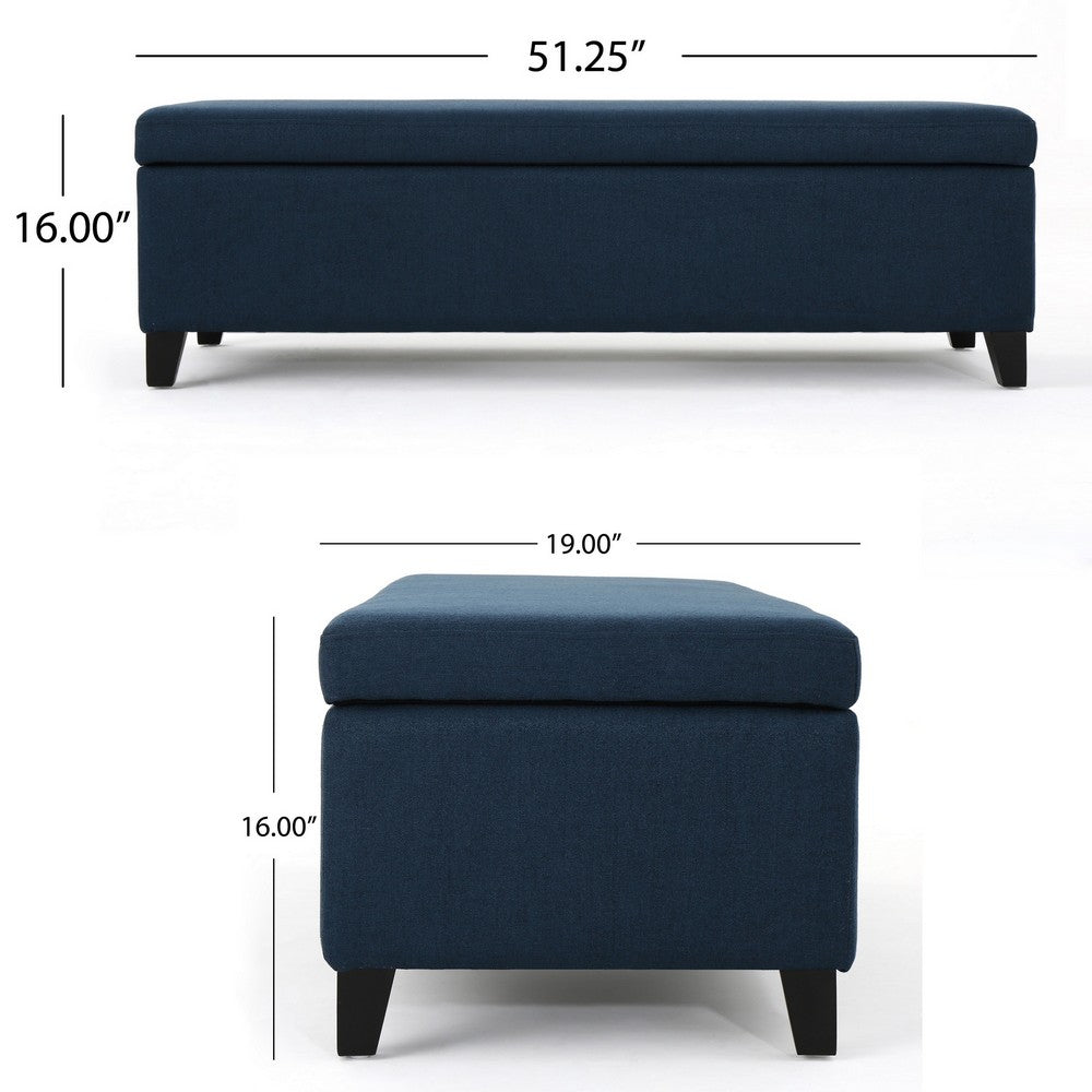 Harry Storage Ottoman Bench, Navy Blue Fabric, 51" Solid Birch Wood