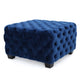 Ottoman, Modern Button Tufted, Dark Navy Blue Velvet, 29" Square Shape