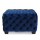 Ottoman, Modern Button Tufted, Dark Navy Blue Velvet, 29" Square Shape