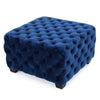 Ottoman, Modern Button Tufted, Dark Navy Blue Velvet, 29" Square Shape
