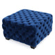 Ottoman, Modern Button Tufted, Dark Navy Blue Velvet, 29" Square Shape