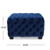 Ottoman, Modern Button Tufted, Dark Navy Blue Velvet, 29" Square Shape