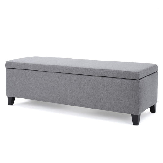 Flash Storage Ottoman Bench, Light Gray Fabric, 51" Gray Wood Frame