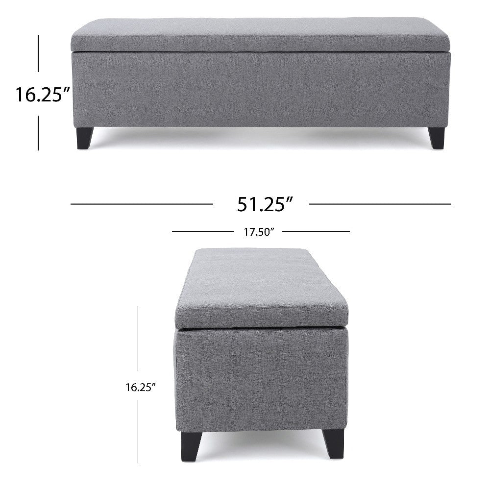 Flash Storage Ottoman Bench Light Gray Fabric 51’’ Gray Wood Frame BM325017
