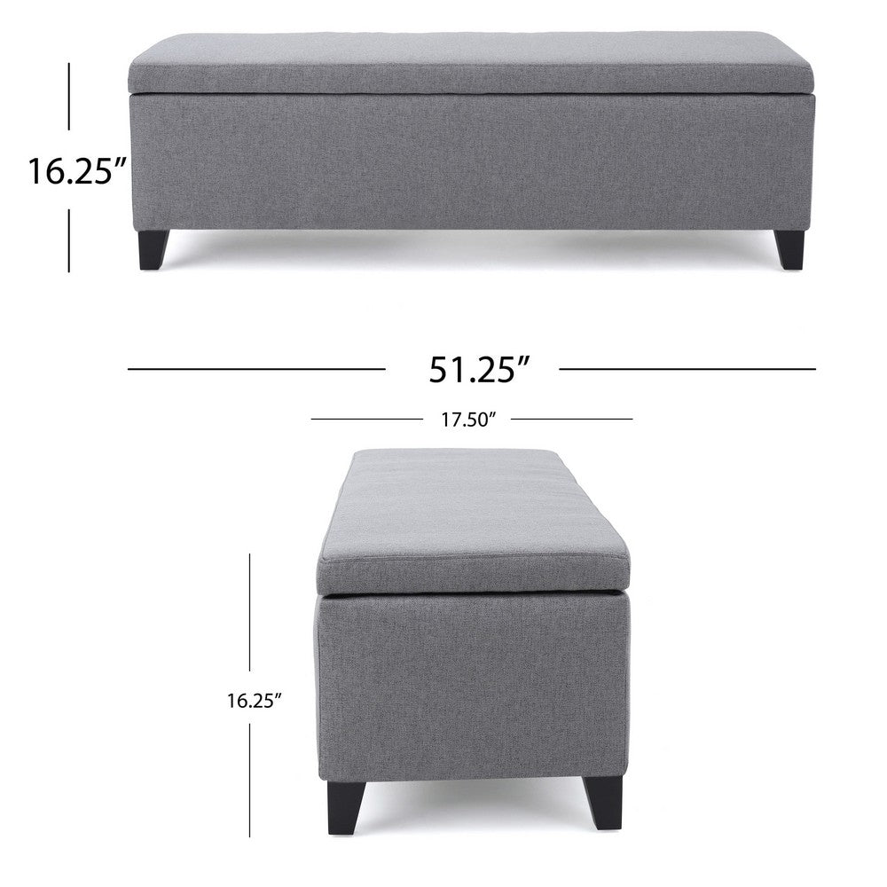 Flash Storage Ottoman Bench, Light Gray Fabric, 51" Gray Wood Frame