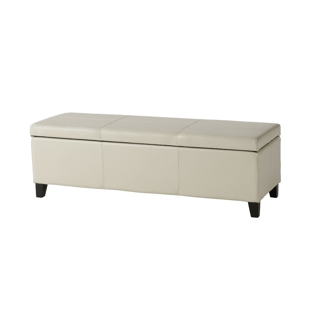 Elias Storage Ottoman Bench, Detailed Ivory Faux Leather, 51" Wood